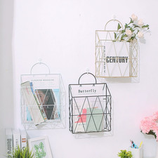 White Iron Art Handheld Magazine Rack Wall Mounted Storage Books Home Decor