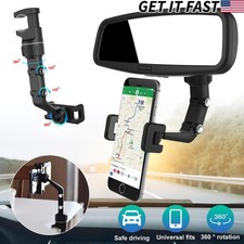 Rearview Mirror Phone Holder Car Mount Rotatable Retractable iPhone Samsung