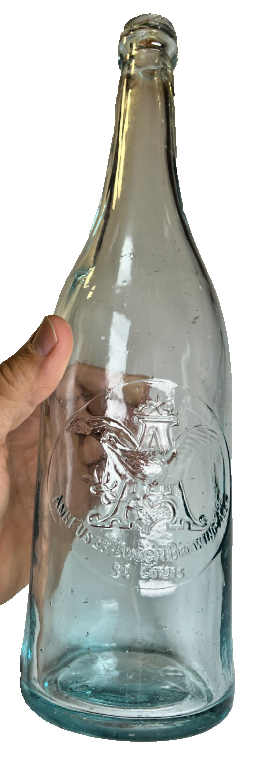 RARE QUART Antique 1890s Anheuser Busch Eagle A Blob Top Blobtop Bottle St Louis
