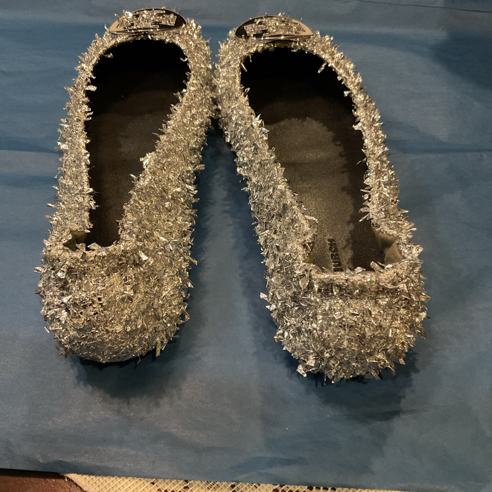Tory Burch Minnie Travel ballet Flat In Silver Confetti Sz 7M New Without Box thumbnail 10