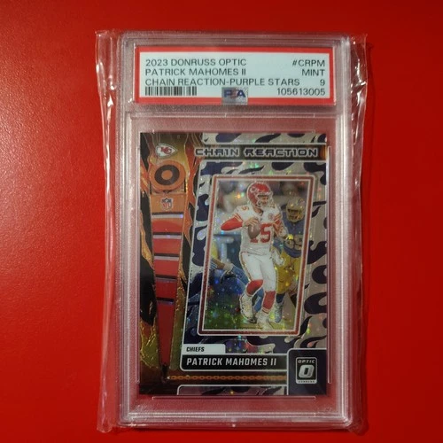 Patrick Mahomes II PSA 9 2023 Donruss Optic Purple Stars /25 Chain Reaction ssp