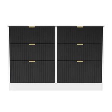Ready Assembled Nashville 6 Drawer Midi Chest In Deep Black & White