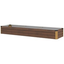 Fioriera Rialzata in Metallo da 405L con Fondo Aperto, 240x60x30 cm, color Legno