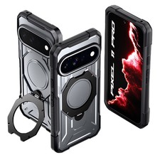 For Pixel 11 Pro Case Tempered Glass With MagSafe Ring Kickstand Cover Gun Metal