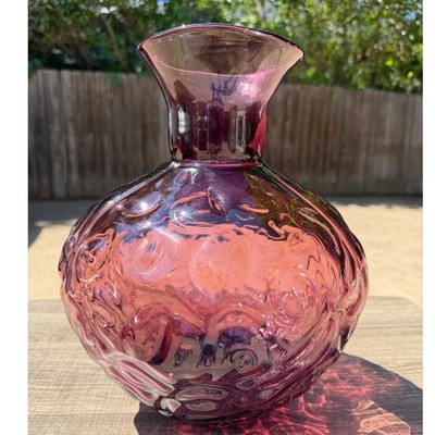 Vintage 13''Handblown Amethyst Art Glass Vase Murano Style Plum Swirl Centerpiece