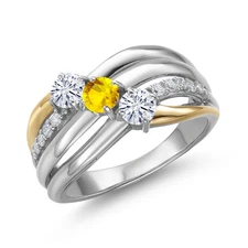 925 Silver and 10K Yellow Gold Moissanite and Yellow Sapphire and Lab Grown