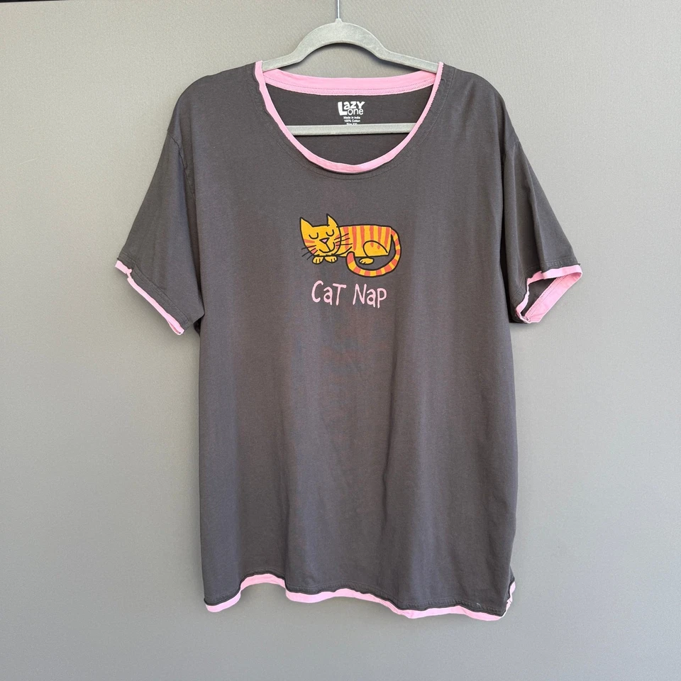 Lazy One Cat Nap PJs - pajamas - pink & gray - cat lover - cotton - size L - Image 2 of 4