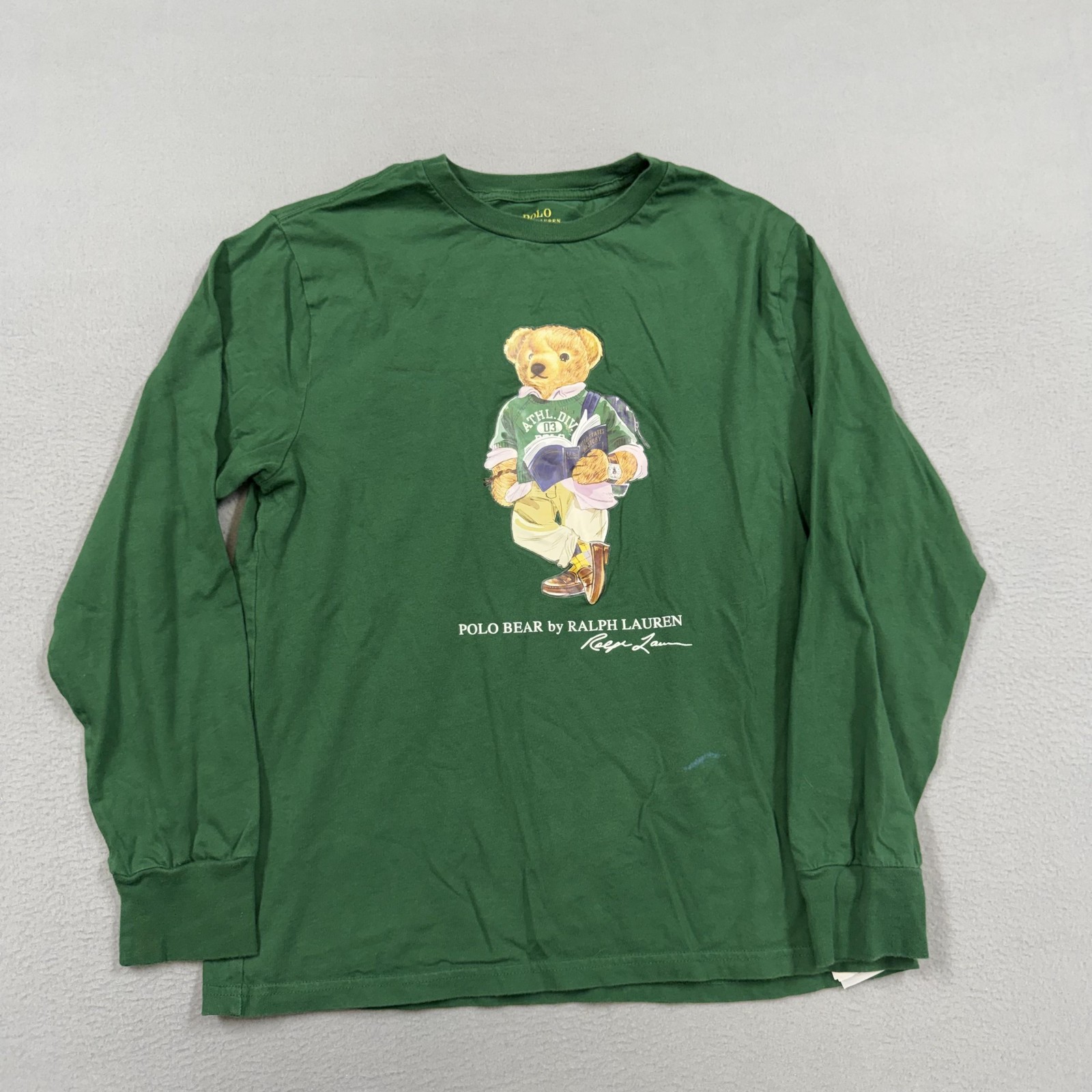 Polo Ralph Lauren Shirt Boys Large 14-16 Green Polo Bear Graphic Long Sleeve Tee