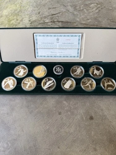 1988 Calgary Canada Olympics Silver Proof Dollar Coin Set US Mint Canadian COA