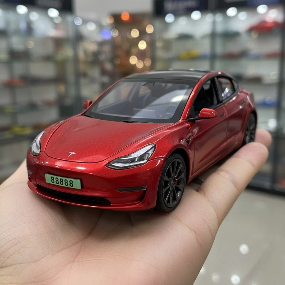 Литая модель автомобиля Tesla Model 3 из сплава 1:32 — звуковой свет, игрушка-откат, подарок - Изображение 3 из 4