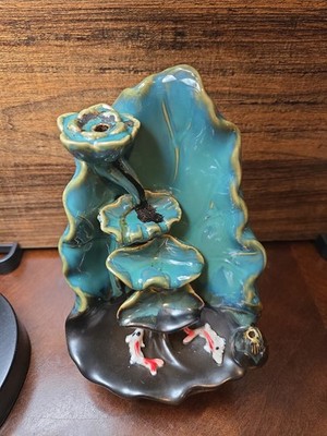 Trend Vision Back Flow Cascading Incense Holder Leaf And Lily Pad With Koi Fish