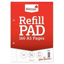 Silvine A5 Refill Pad Feint & Margin Notepad 160 Pages (A5RPFM)