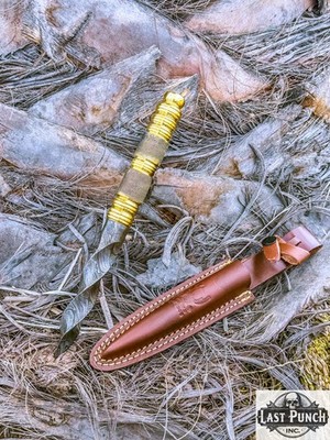 10'' Custom Made Hand Damascus Folded Steel Twist Dagger Gold Handle With Leather