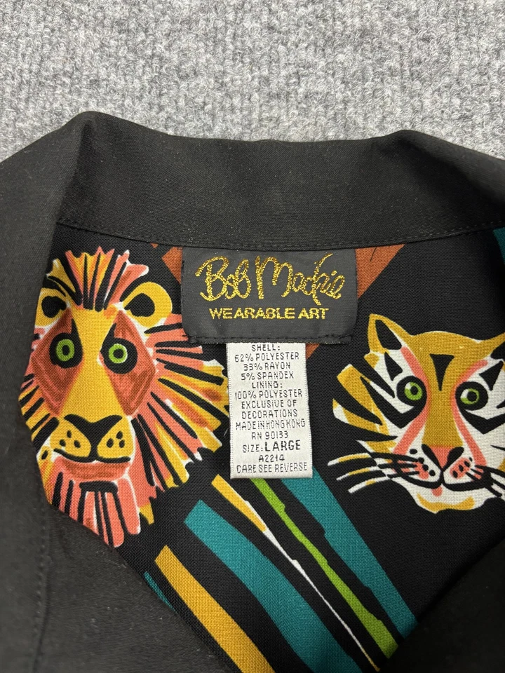 Bob Mackie Jacket Womens Large Black Lion Tiger Wearable Art Full Zip Pockets - Image 2 of 4