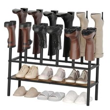 Free Standing Shoe Rack, Tall Boots 29.9" x 10.2" x 29.2" Rustic Brown  Black