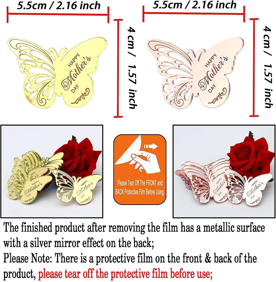 Toppers de cupcake borboleta dia das mães, 24 peças, espelho dourado e ouro rosa acr - Imagem 4 de 4