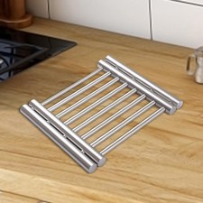 Alpina Sottopentola Regolabile In Acciaio Inossidabile - Salvapentole Pieghevole 27,5x20,5x1,7 Cm, Resistente Al Calore, Argento