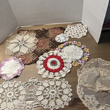 Lot of 10  Vintage Crocheted Doilies Mixed Co...