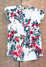 NWT DR2 Anthropologie Medium Woven Boho Top Shirt Blouse Flutter Slv Floral Pink