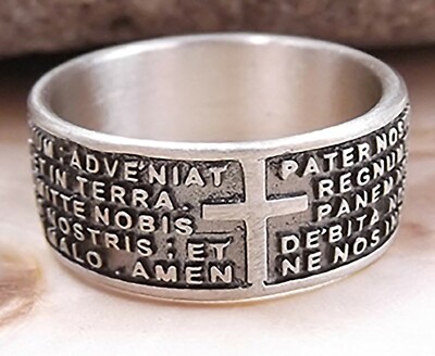 Anello uomo in argento 925 PADRE NOSTRO religioso preghiera latino