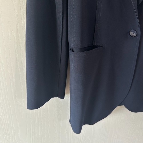 Norma Kamali Single Breasted Jacket Raw Edge Padded Shoulders Blue Size Large - Picture 4 of 9