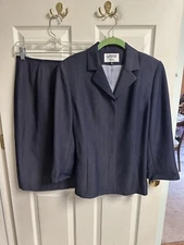 Kasper ASL Wool Blend Two Piece Lined Skirt Suit Set Size 8 Blue VNT Tie 80s 90s