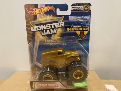  HOT WHEELS Monster Jam GOLDEN Machines Grave DIGGER CHASE VHTF  