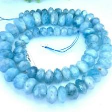 Natural AAA Blue Aquamarine Faceted Graduated Rondelle Loose Beads 16" Strand