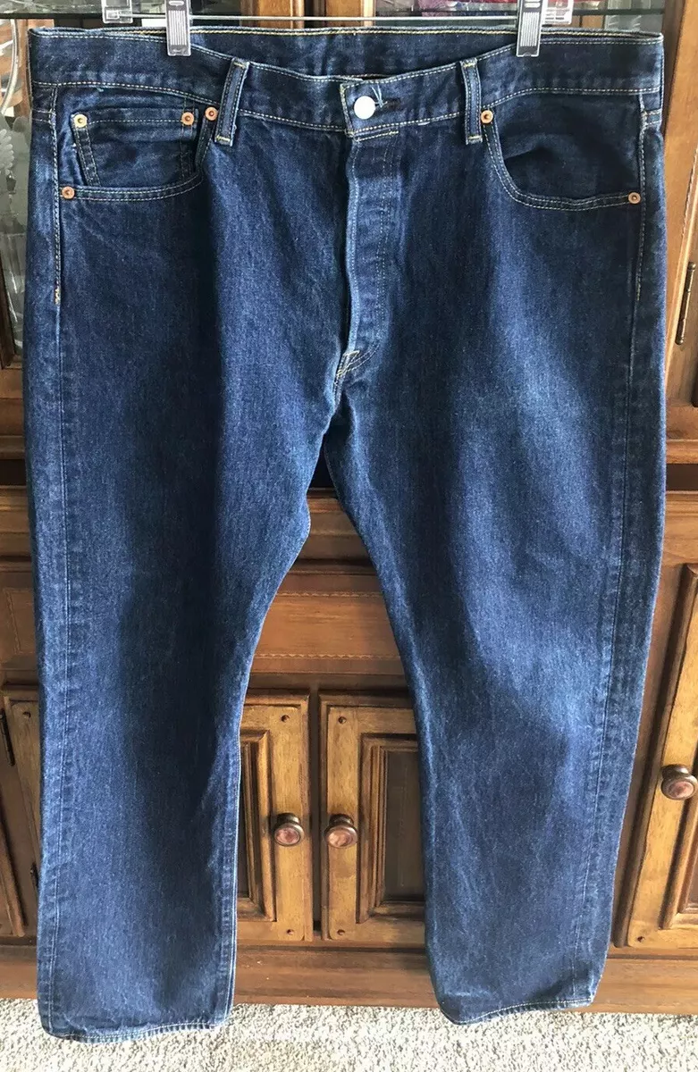 Levis 501 Mens Straight 36 X 32 Jeans Button Fly Red Tab Dark Blue