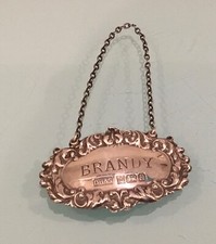 Solid Silver Brandy Decanter Label Hallmarked Birmingham 1979 D Hollander & Son