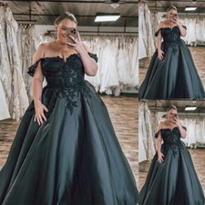 Black Gothic Wedding Dresses Off Shoulder Lace Custom Bridal Gowns Plus Size