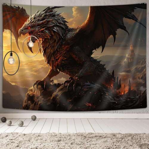 Devil Dragon Eagle Extra Large Tapestry Wall Hanging Posters for Men Background - Afbeelding 1 van 6