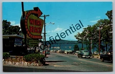 Neon Sign Weirs Beach NH New Hampshire Lake Winnipesaukee Chrome Postcard D536