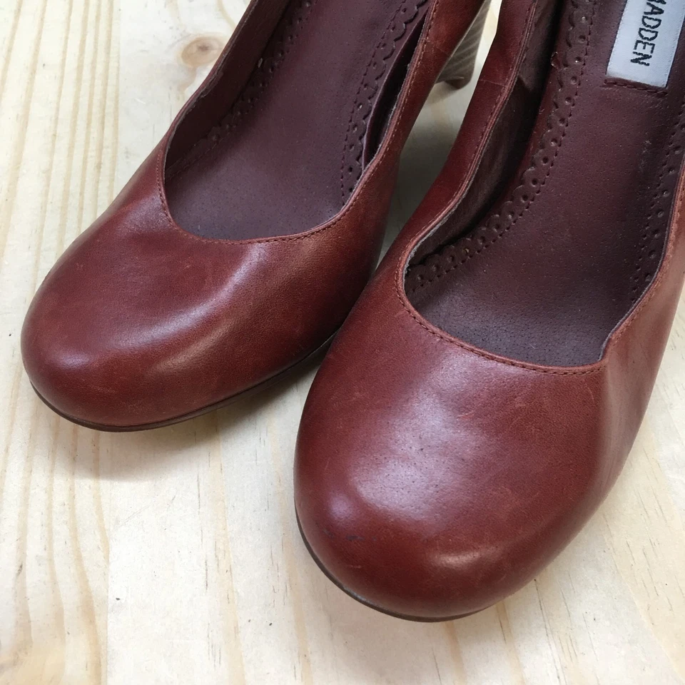 Steve Madden Tacones Mujer 8.5 M Sorge Bomba Cuña Cuero Marrón Punta Redonda Informal Foto 4 de 4