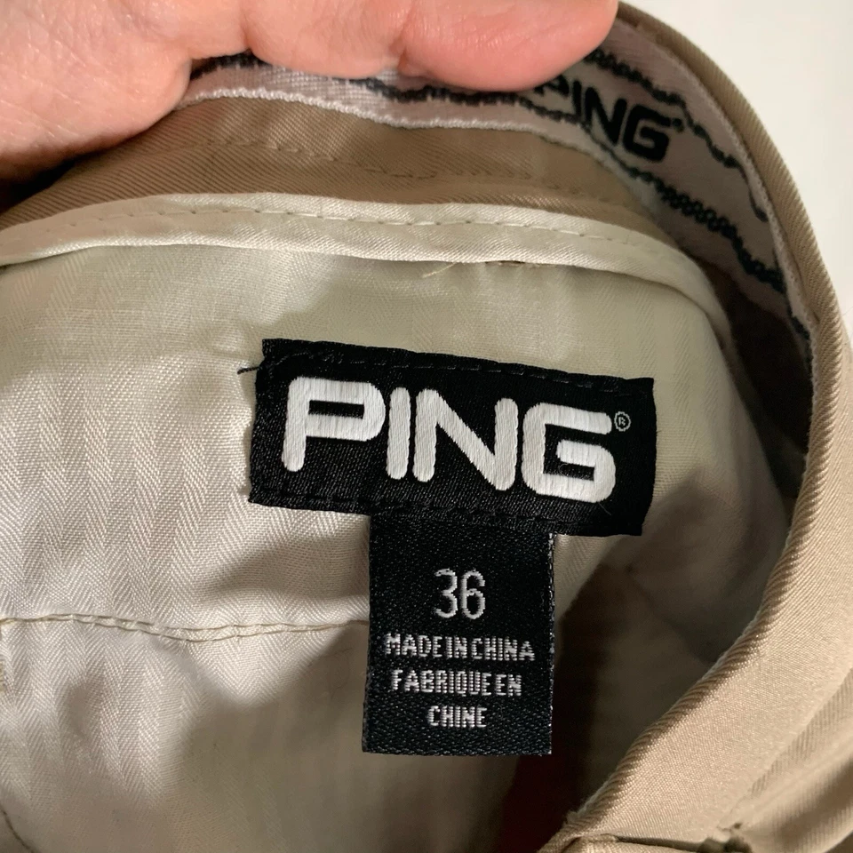 Pantalones Cortos de Golf Ping Para Hombre 36 Caqui Marrón Plisado Poliéster Bolsillos 9" Entrepierna Foto 4 de 4
