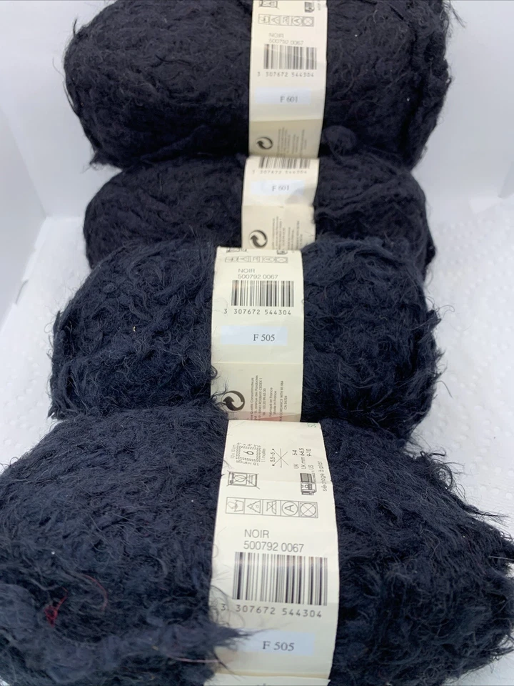 Lote de 4 novelos Phildar Neige fio Tactel preto noir 1,76 oz/50 g Dupont Laine - Imagem 4 de 4