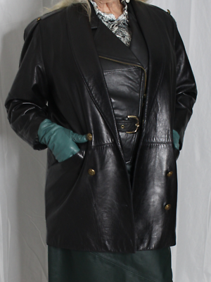 Womens Leather Coat Black L/XL? SOFT Lambskin Vintage 80s 90s Mob