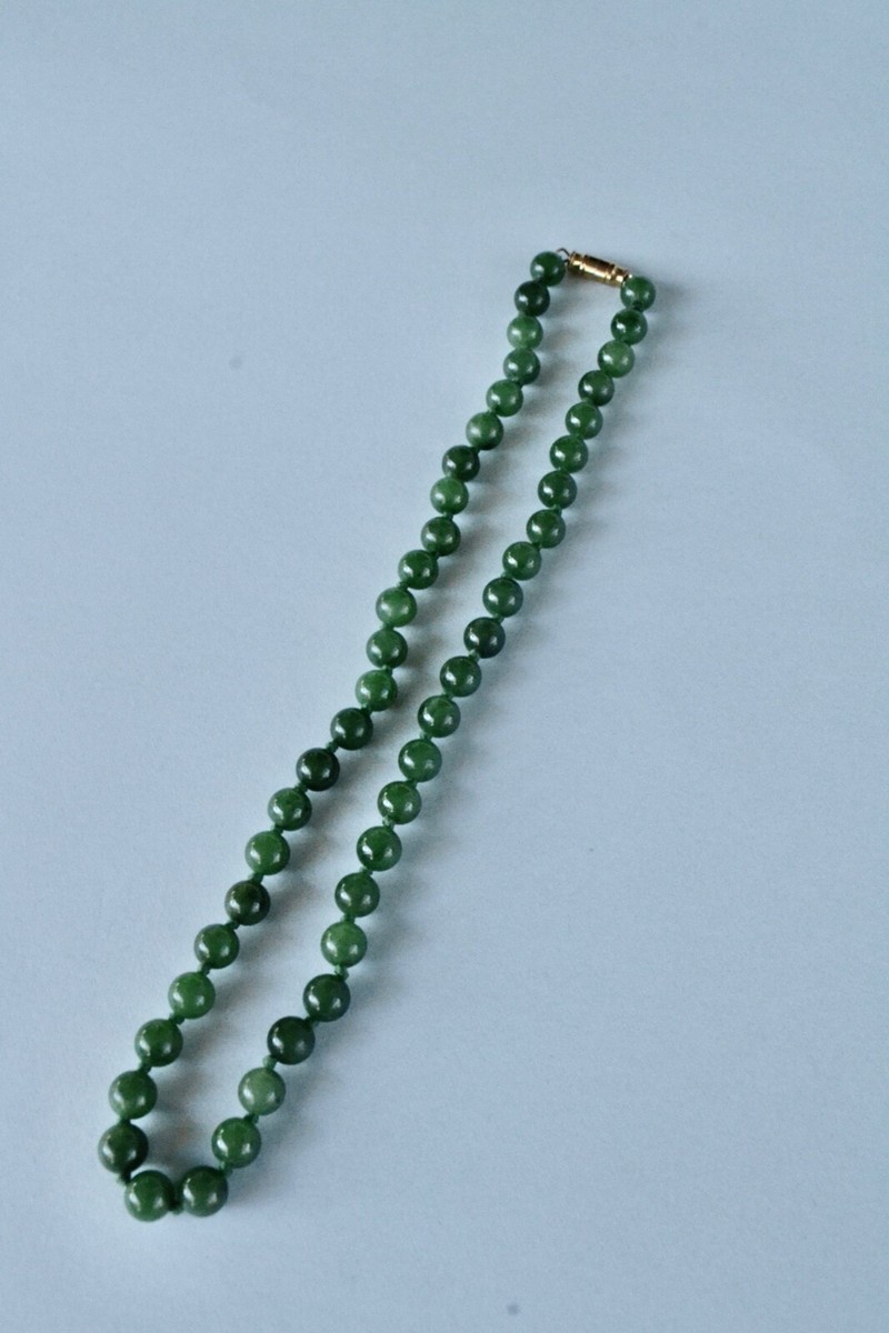 Vintage Spinach Green Jade Bead Necklace Knotted 40cm | eBay