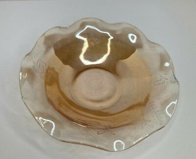 Vintage Depression Jeanette Glass Bowl Floragold Loisa Iridescent 10'' NO Chips