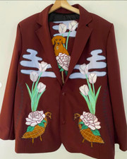 Men 2Pc Bespoke Floral Embroidered Nudie Western cowboy Cocktail Prom Outfit