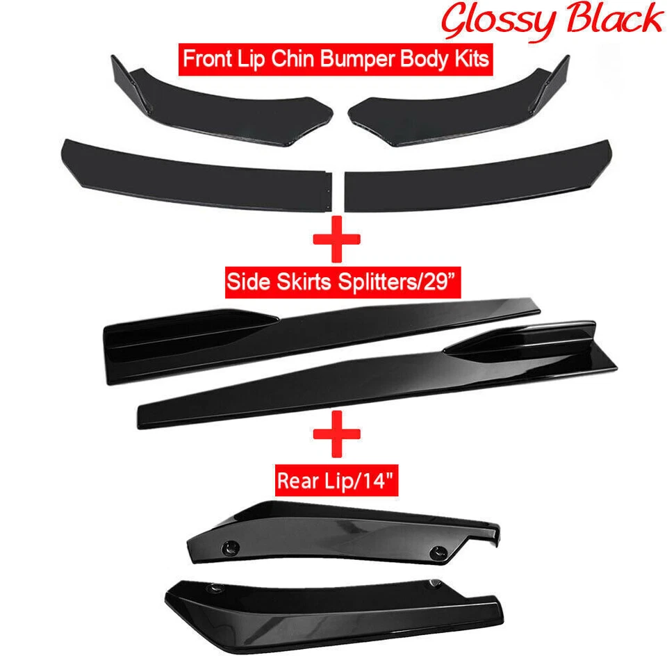 For Mitsubishi Mirage Black Front Bumper Lip Spoiler Splitter+Side Skirts - Image 2 of 4