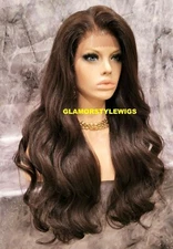 FREE PART LACE FRONT FULL WIG LONG LAYERED WAVY MEDIUM BROWN #4 HEAT OK NWT