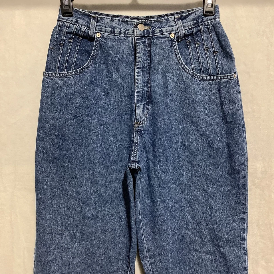 Pantalones de mezclilla de cintura súper alta para mamá talla 10 bolsillo plisado de colección francés Foto 3 de 4