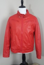 Ace Of Diamonds Faux Leather Jacket Women Size M Bomber Motorcycle Riding Red