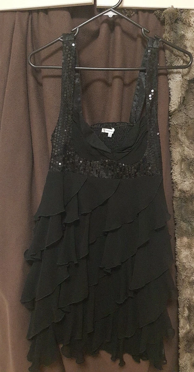 EUC Valley girl Women s Sexy sequin Ruffle black Dress Size 10 GORGEOUS