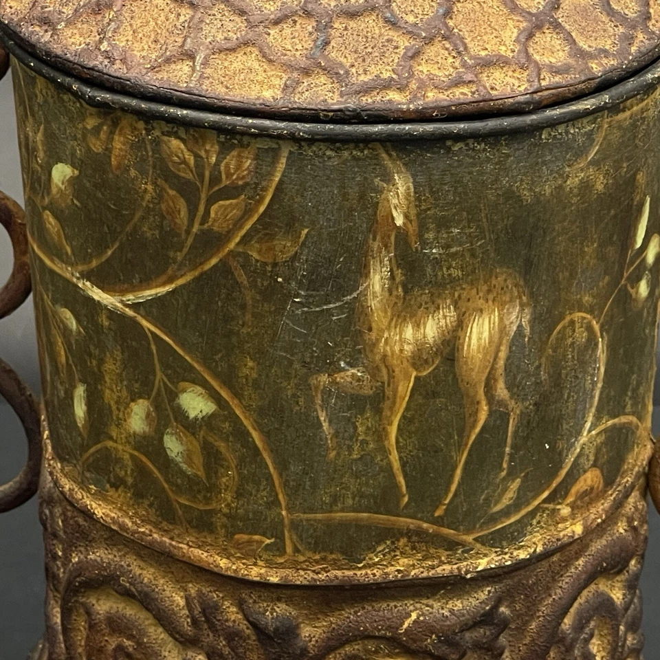 Rustic Decor Large Metal Jar Canister with Lid Woodland Scene Faux Rust 13 3/4" - Image 2 of 4