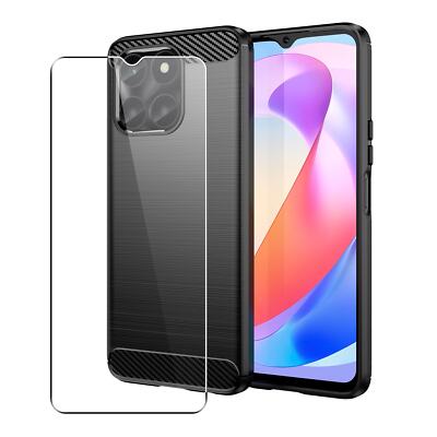 Carbon Case for Honor X6a Phone Cover and Glass Screen Protector