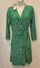 New $178 BCBGMaxazria 3/4 Sleeve Wrap Dress in Green and White Size Small NWT
