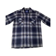 Pendleton Board Shirt Jac Blue Plaid Wool Size S