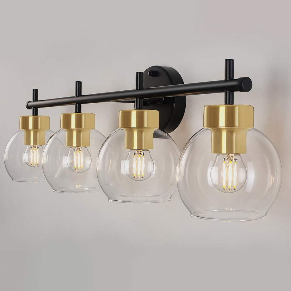 Mid Century Bathroom Light Fixtures Black and Brushed Gold Bathroom
